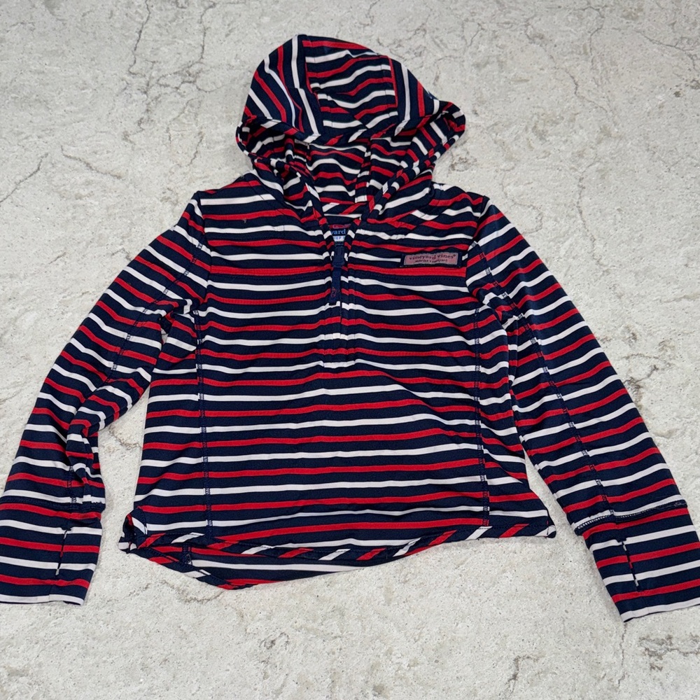 Vineyard Vines red white blue girls 4T Striped Hooded Pullover zip up